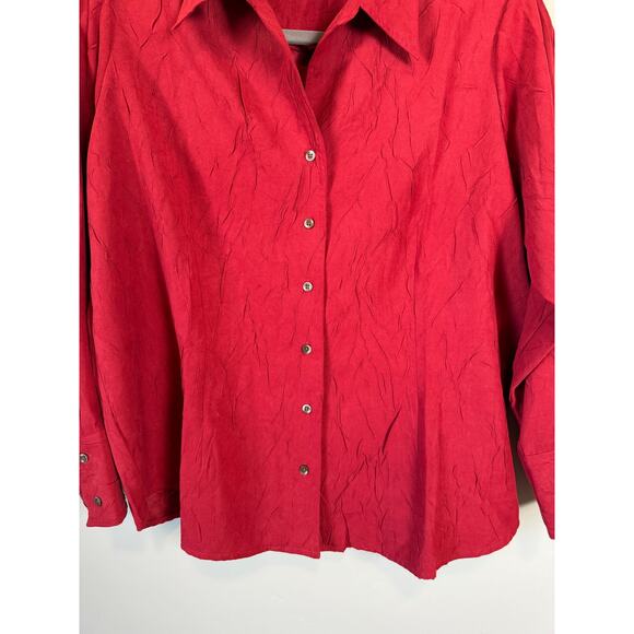 VTG Coldwater Creek 90s Y2K Button Up Top Sz 2X Crinkle Red Casual Boho Artsy - Picture 4 of 10